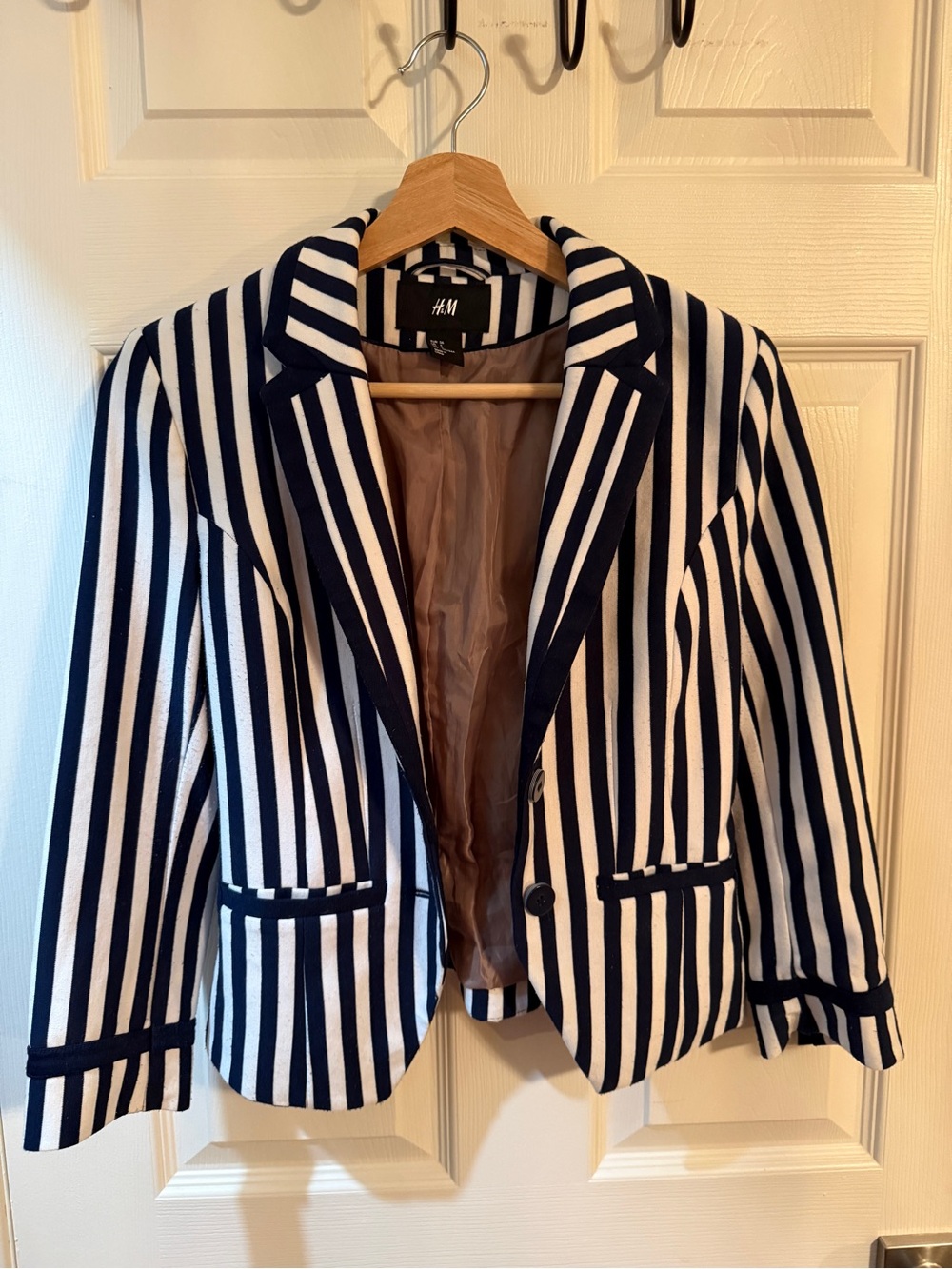 H&M Navy and White Vertical Stripe Blazer